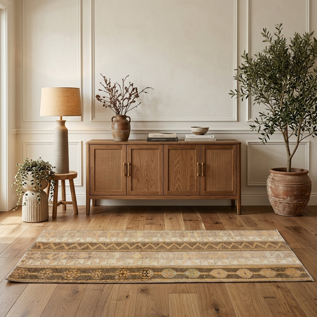 Ikat pattern on the Atlaskusa vintage patchwork runner rug – handmade in Anatolia, Turkey