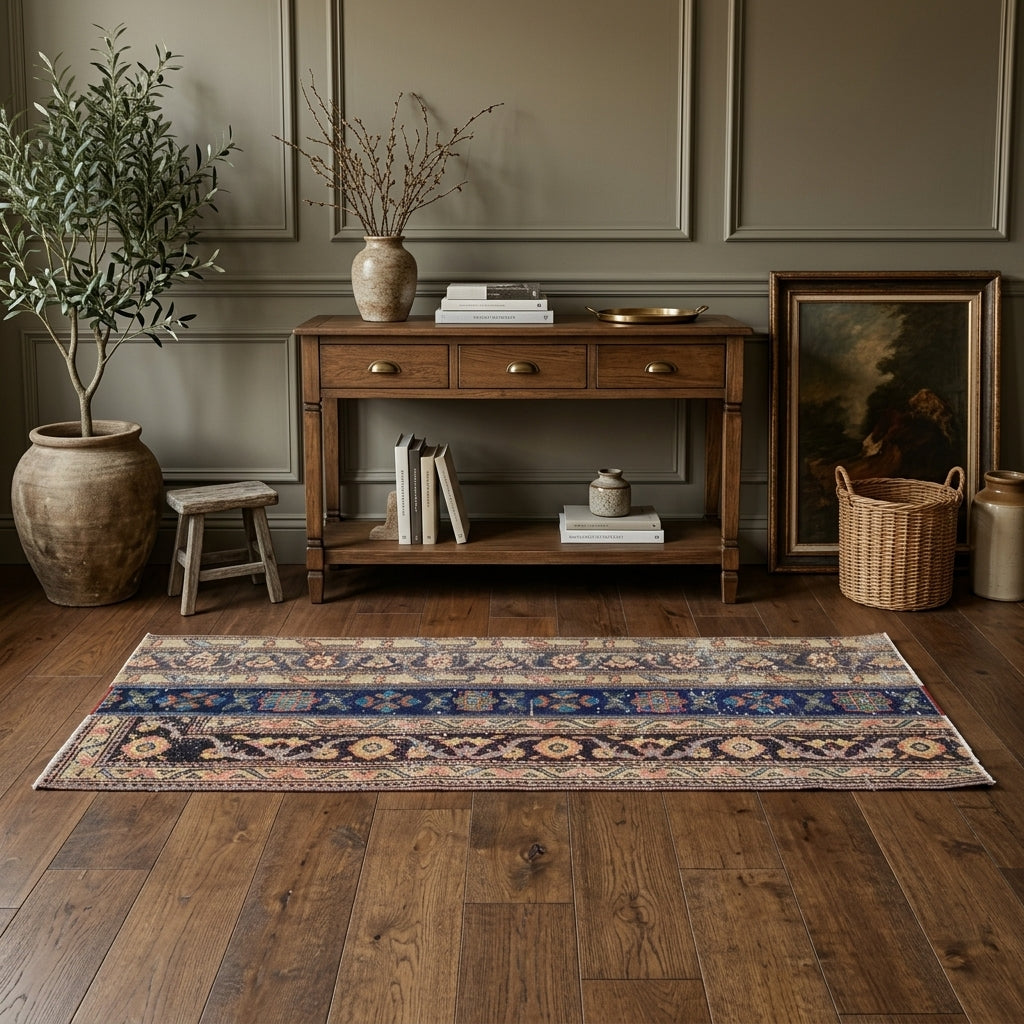Oriental pattern on the Atlasever vintage patchwork runner rug – handmade in Anatolia, Turkey