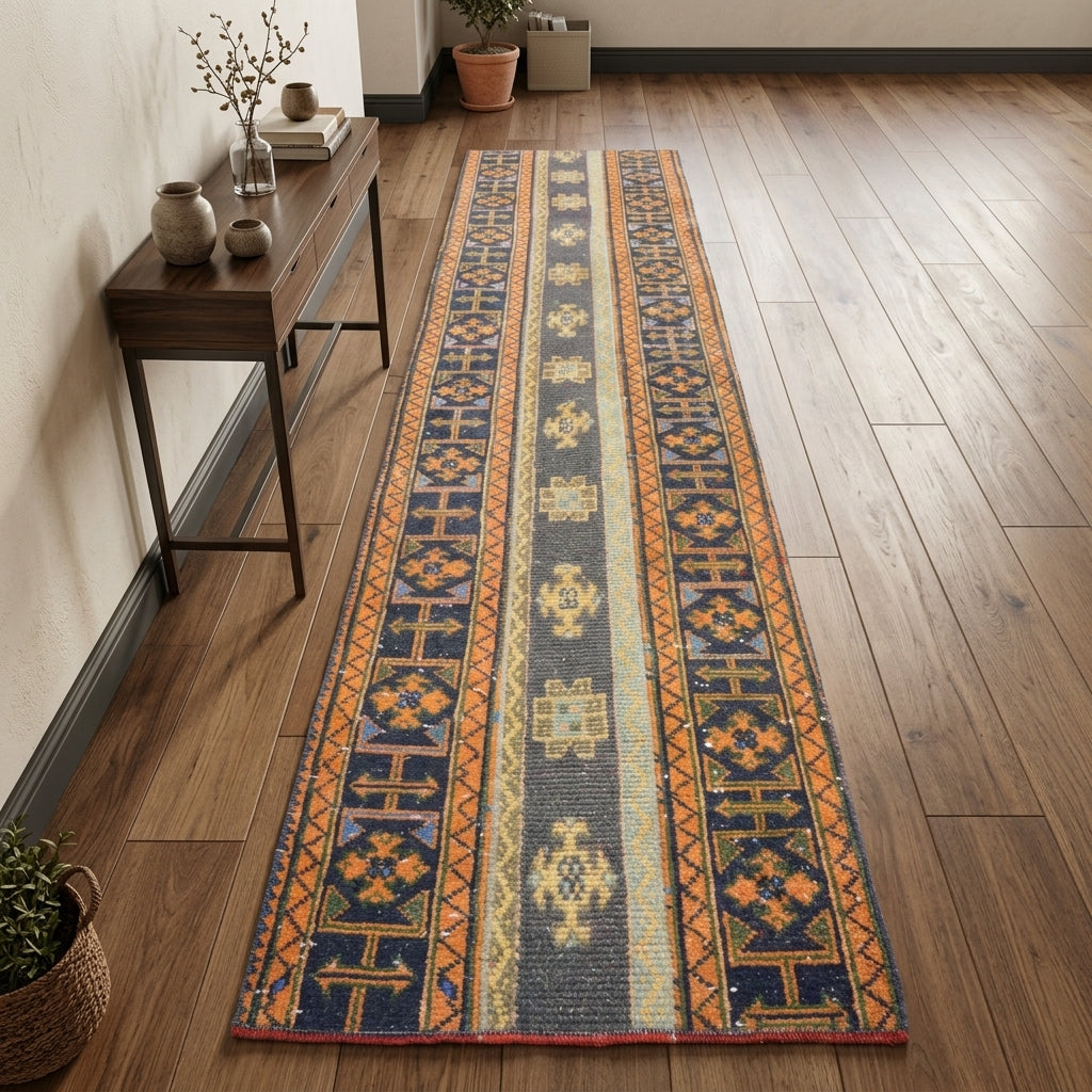 Oriental pattern on the Aspendos vintage patchwork runner rug – handmade in Anatolia, Turkey