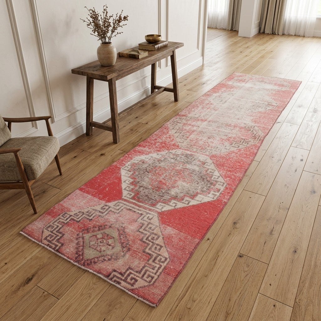 Traditional pattern on the Eleuthephora distressed vintage runner rug – handmade in Anatolia, Turkey