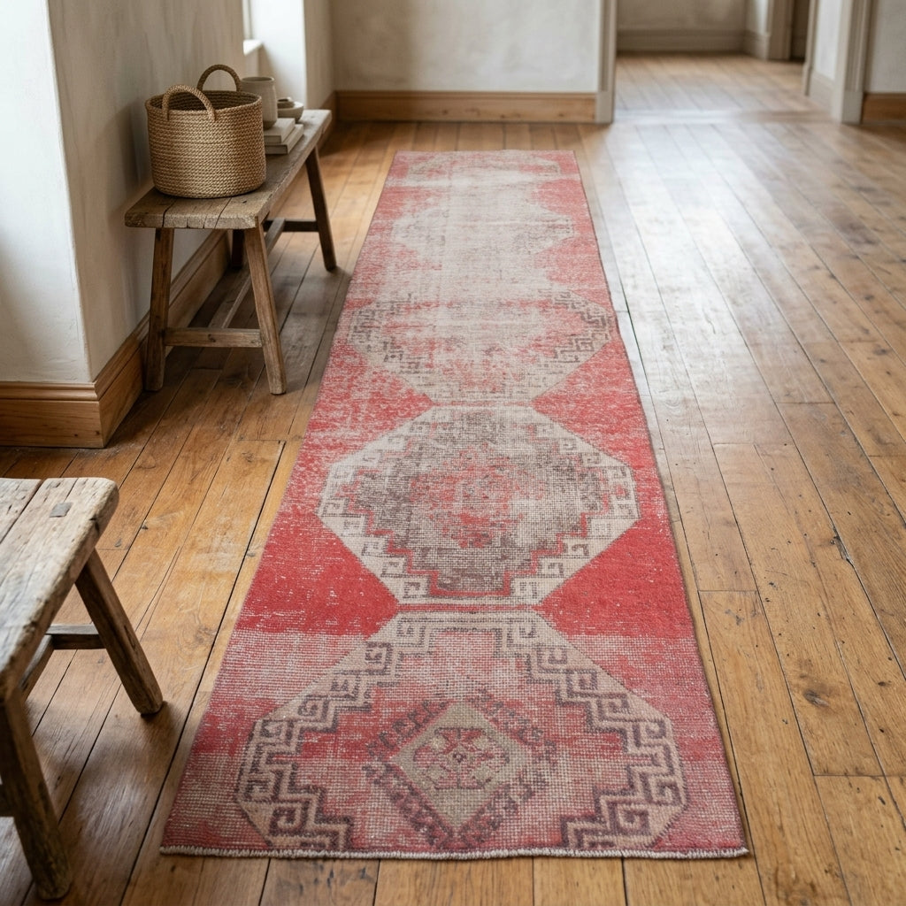 Traditional pattern on the Eleuthephora distressed vintage runner rug – handmade in Anatolia, Turkey