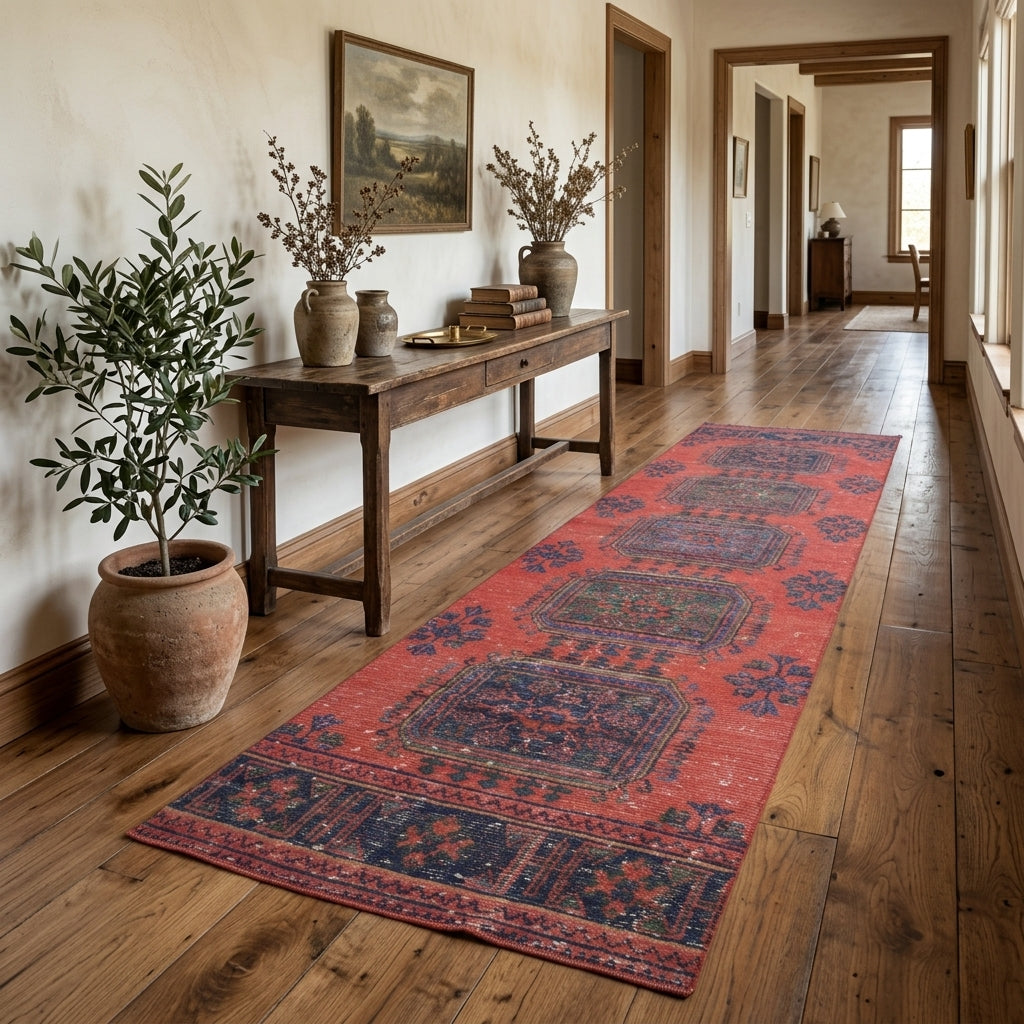 Floral pattern on the Ebrubike vintage runner rug – handmade in Anatolia, Turkey