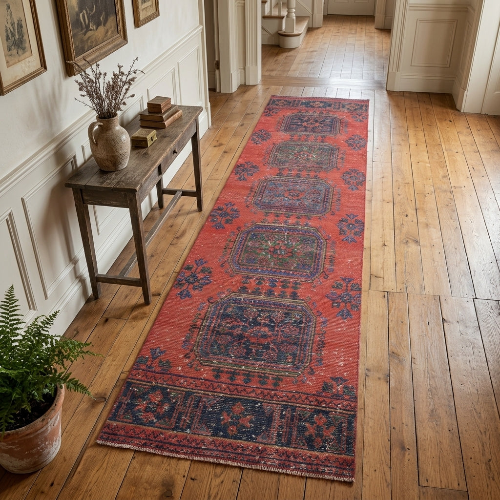 Floral pattern on the Ebrubike vintage runner rug – handmade in Anatolia, Turkey