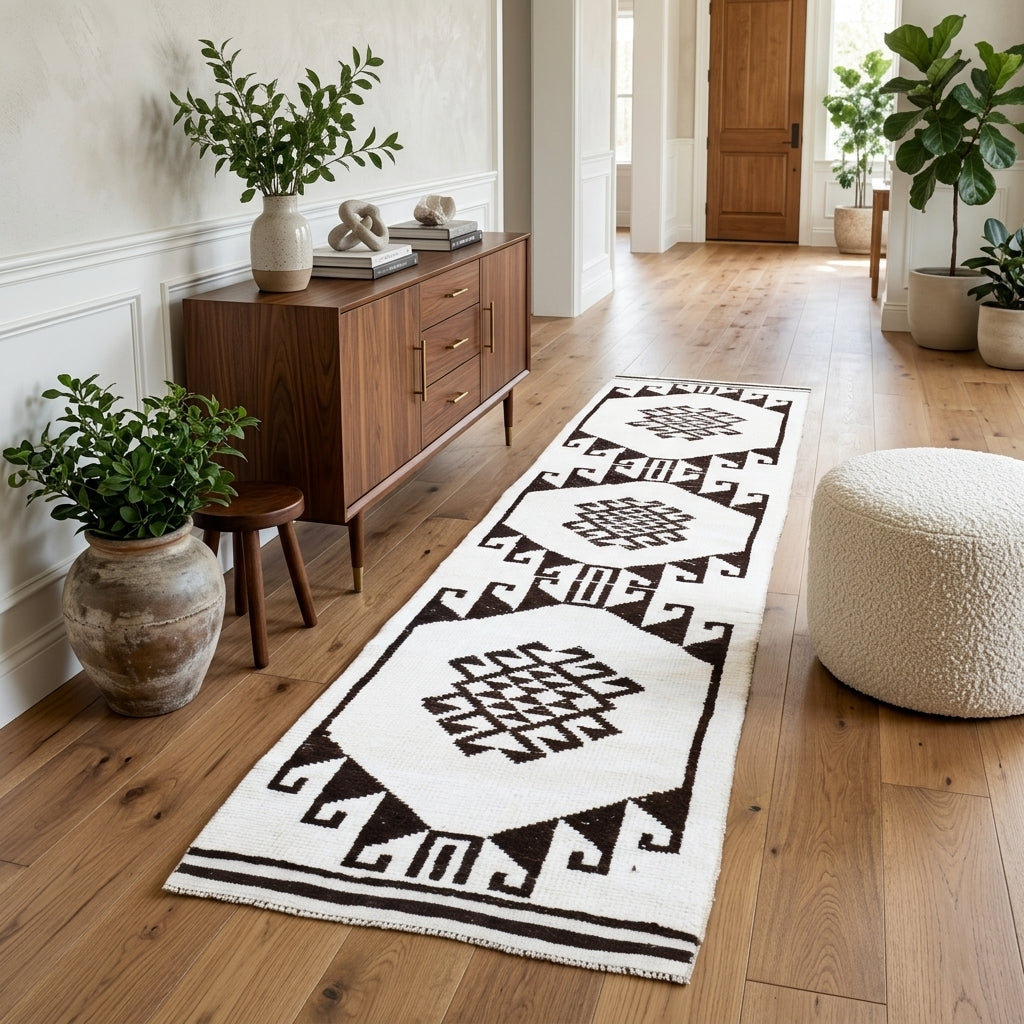 Oriental pattern on the Ahusever vintage runner rug – handmade in Anatolia, Turkey