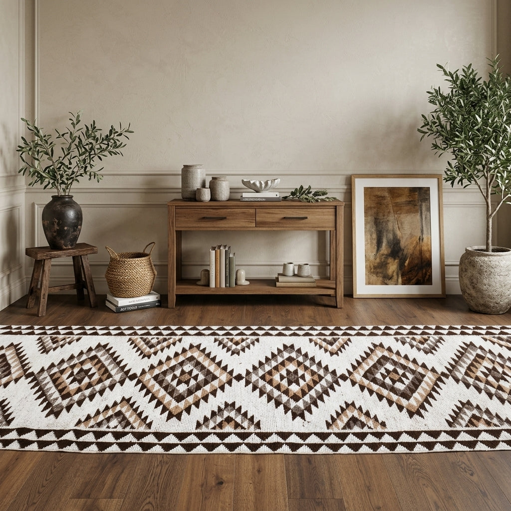 Geometric pattern on the Ahubahce vintage runner rug – handmade in Anatolia, Turkey