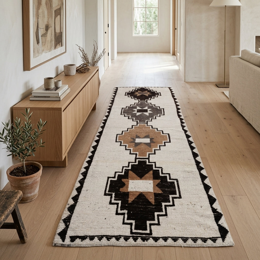 Geometric pattern on the Durusel vintage runner rug – handmade in Anatolia, Turkey