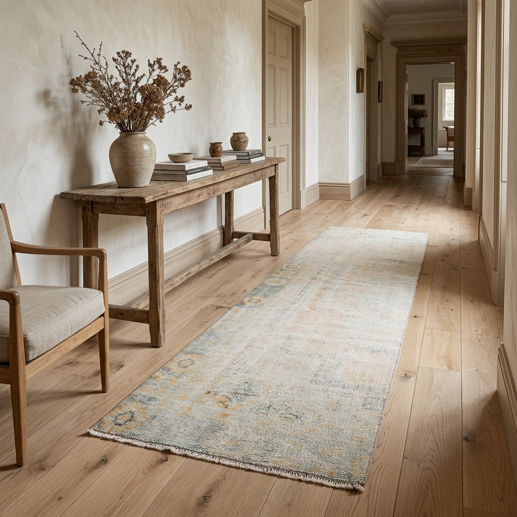 Abstract pattern on the Eleuthephile antique washed vintage runner rug – handmade in Anatolia, Turkey