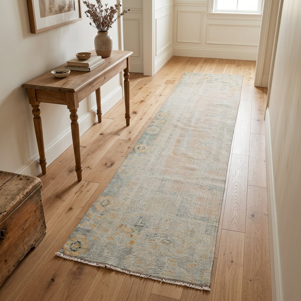 Abstract pattern on the Eleuthephile antique washed vintage runner rug – handmade in Anatolia, Turkey