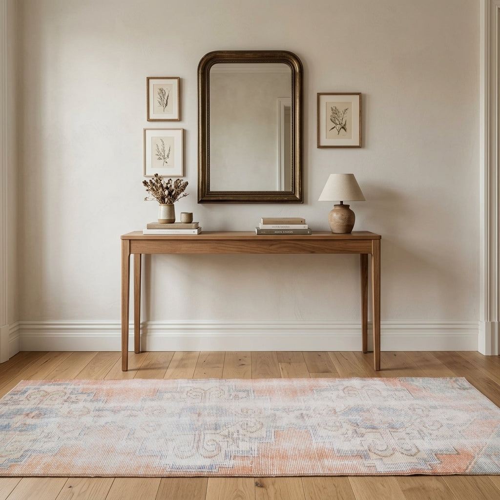 Oriental pattern on the Dilcihan distressed vintage runner rug – handmade in Anatolia, Turkey