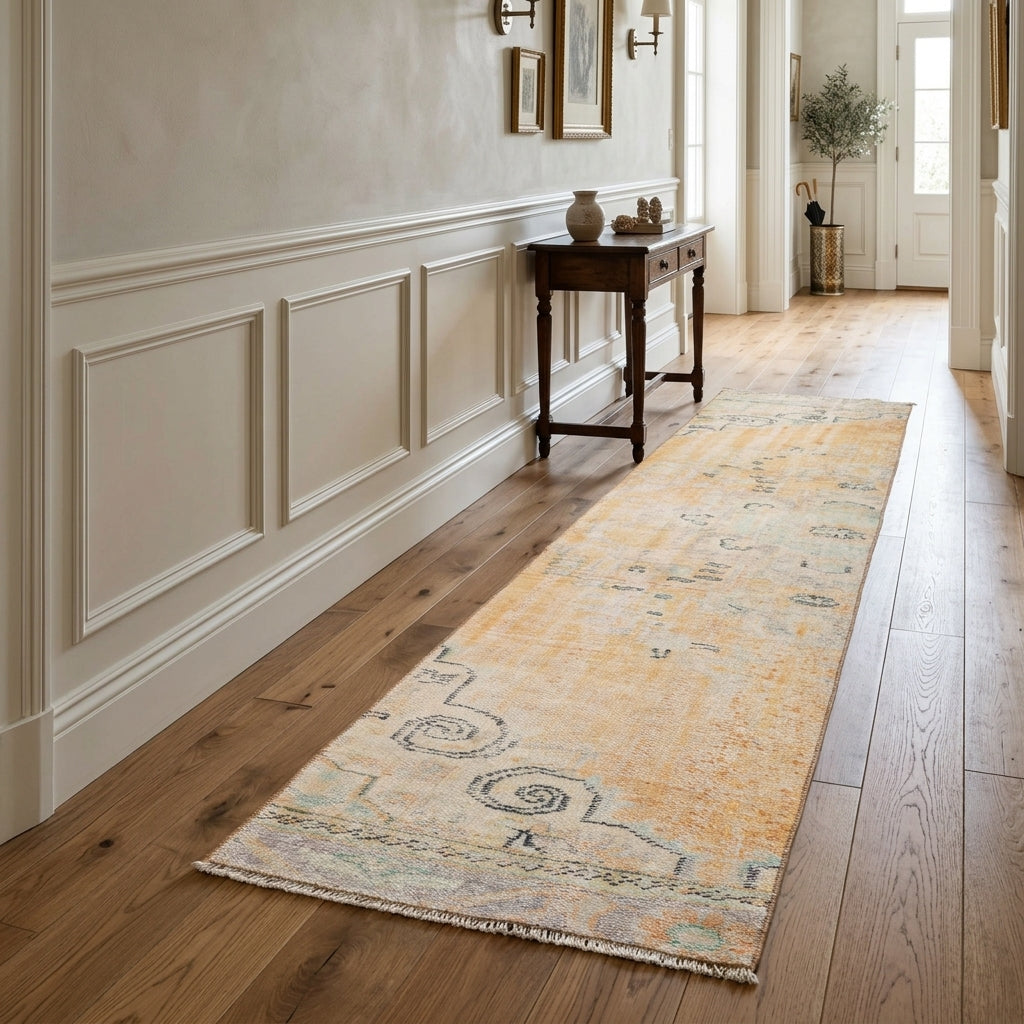 Abstract pattern on the Denizdil distressed vintage runner rug – handmade in Anatolia, Turkey