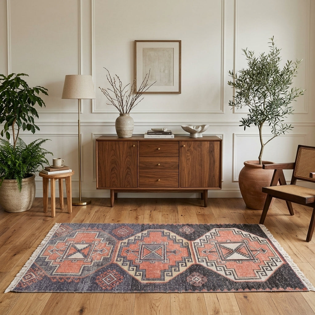 Geometric pattern on the Ebrusel vintage area rug – handmade in Anatolia, Turkey