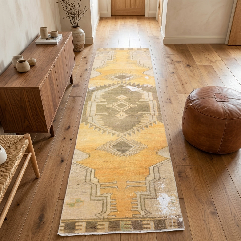 Oriental pattern on the Adacayinaz vintage runner rug – handmade in Anatolia, Turkey
