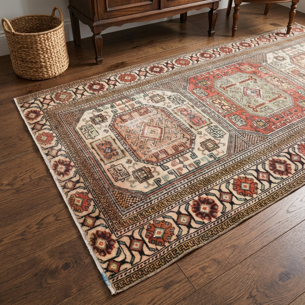 Oriental pattern on the Ebrupezir vintage area rug – handmade in Anatolia, Turkey