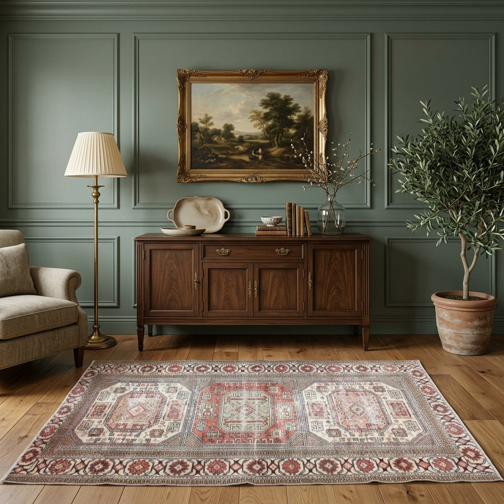 Oriental pattern on the Ebrupezir vintage area rug – handmade in Anatolia, Turkey