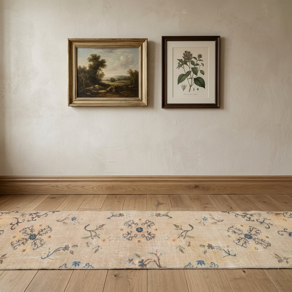 Floral pattern on the Denizbahar vintage runner rug – handmade in Anatolia, Turkey