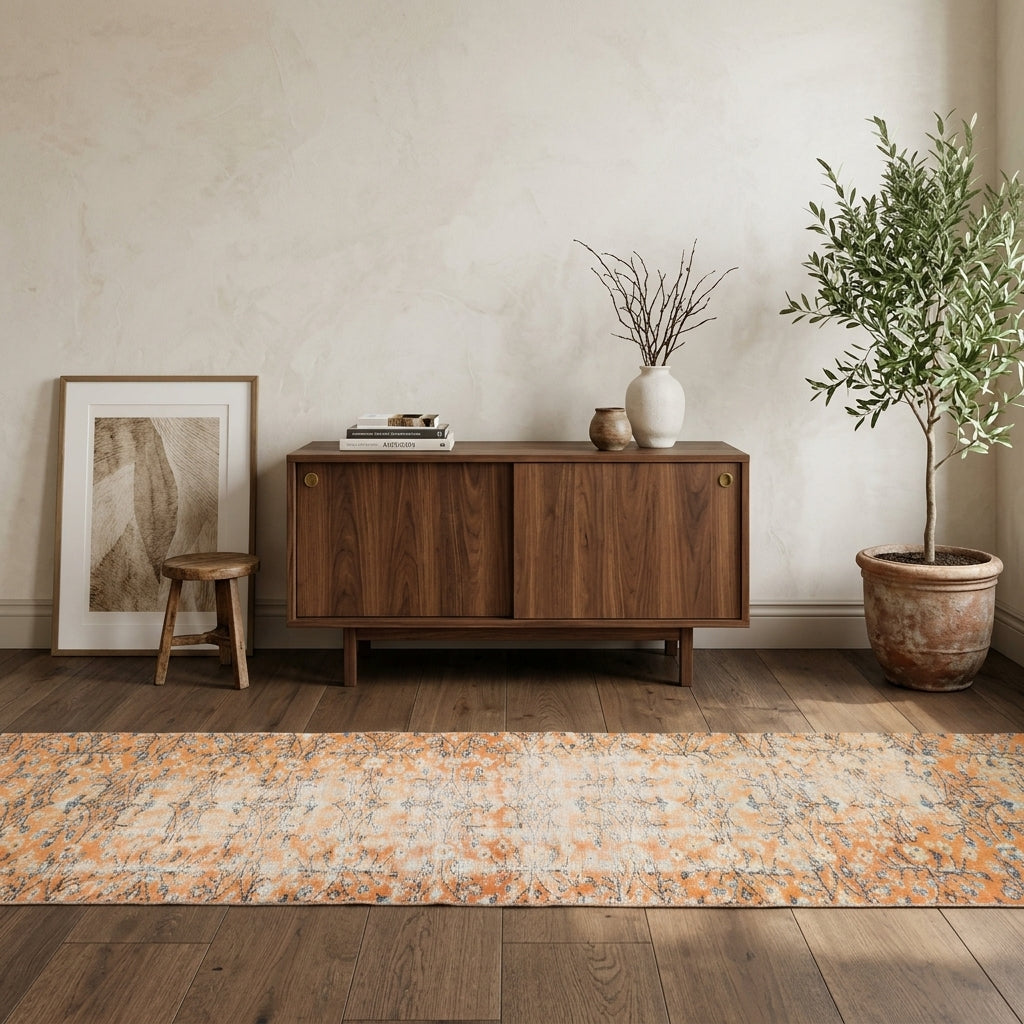 Floral pattern on the Defnenihal vintage runner rug – handmade in Anatolia, Turkey