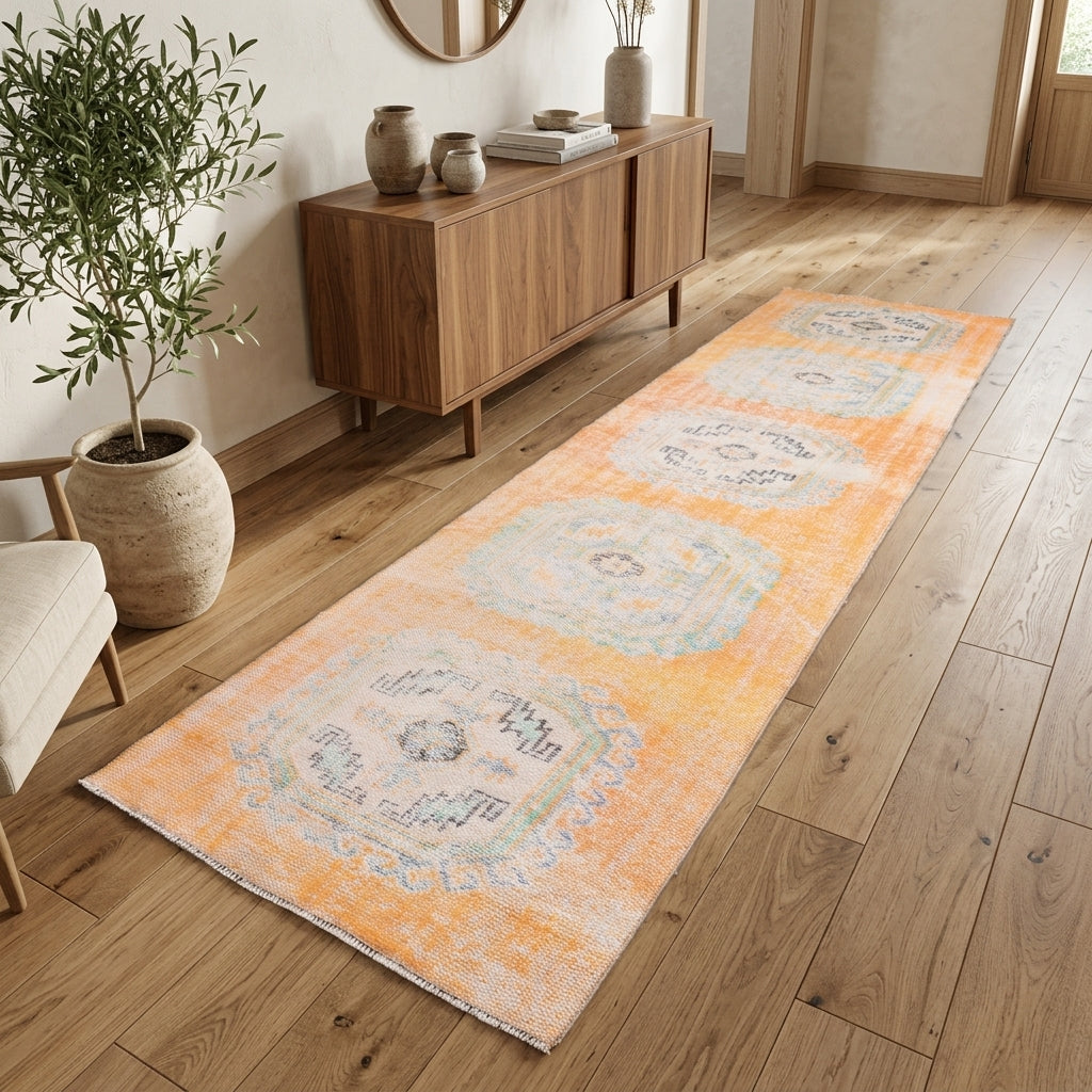 Oriental pattern on the Defnehayat vintage runner rug – handmade in Anatolia, Turkey