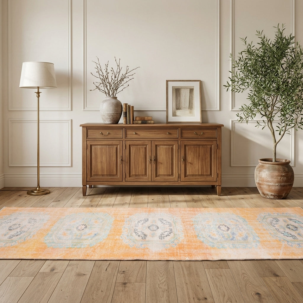 Oriental pattern on the Defnehayat vintage runner rug – handmade in Anatolia, Turkey