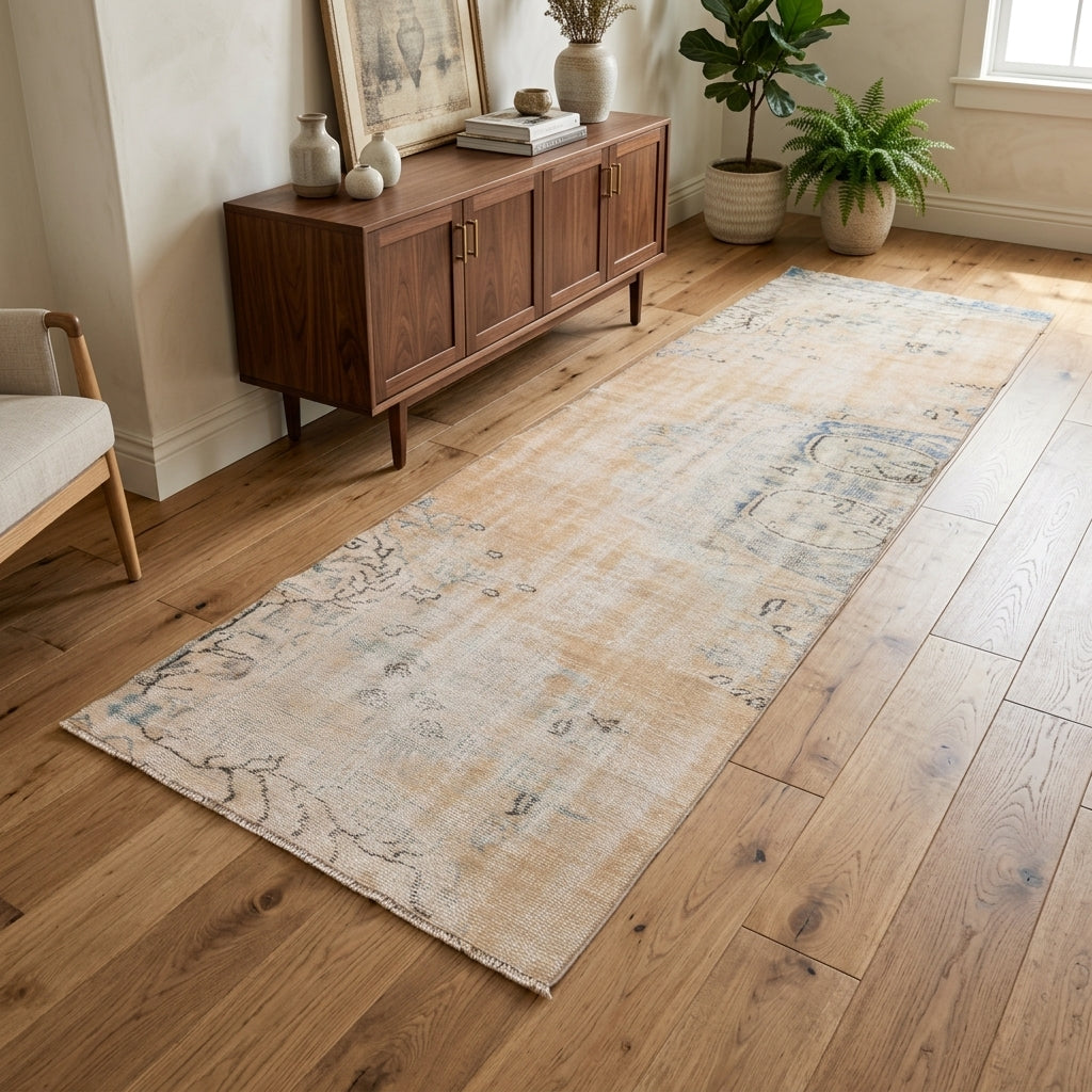 Abstract pattern on the Damlamelek antique washed vintage runner rug – handmade in Anatolia, Turkey