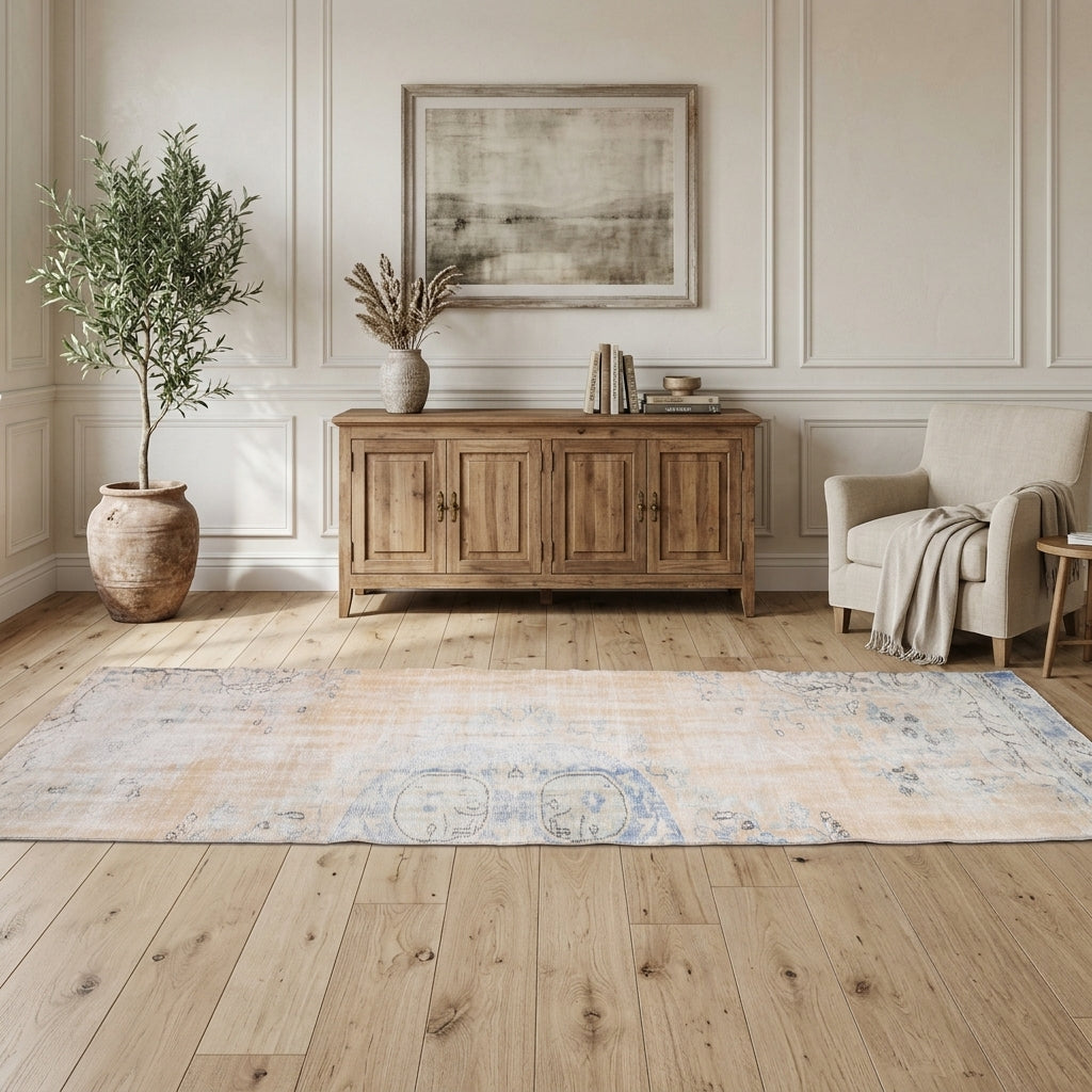 Abstract pattern on the Damlamelek antique washed vintage runner rug – handmade in Anatolia, Turkey