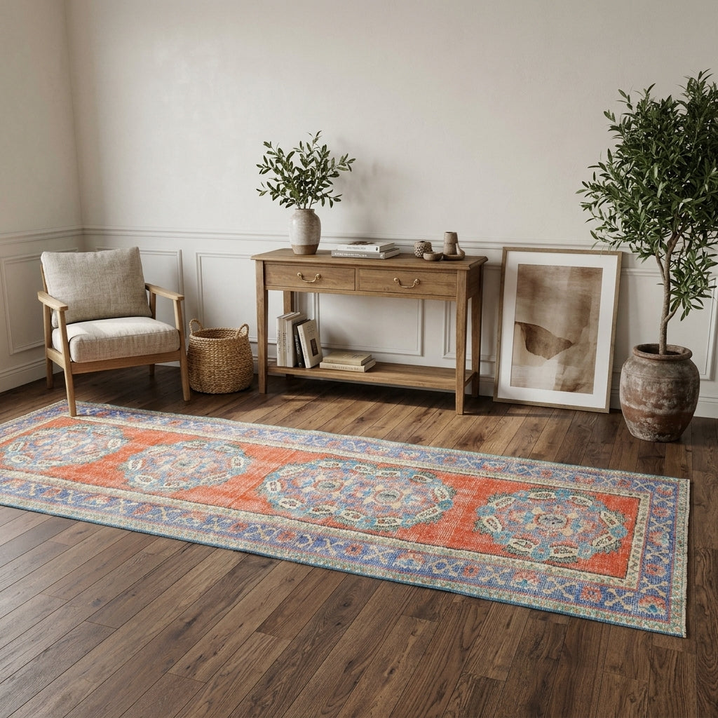 Oriental pattern on the Zumrutnisin vintage runner rug – handmade in Anatolia, Turkey