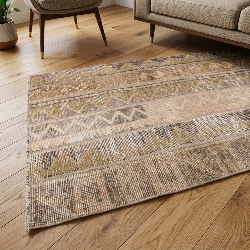 Oriental pattern on the Aristanthe vintage patchwork runner rug – handmade in Anatolia, Turkey