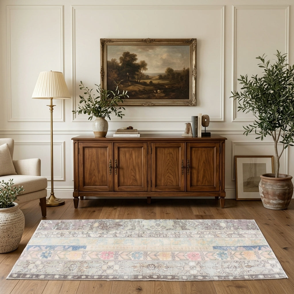 Oriental pattern on the Ardiccihan vintage patchwork runner rug – handmade in Anatolia, Turkey