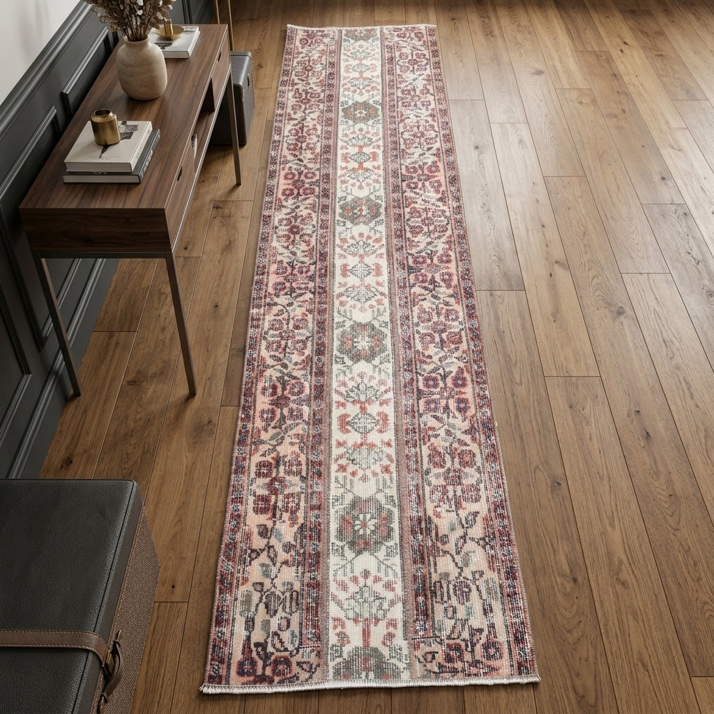Oriental pattern on the Andros vintage patchwork runner rug – handmade in Anatolia, Turkey