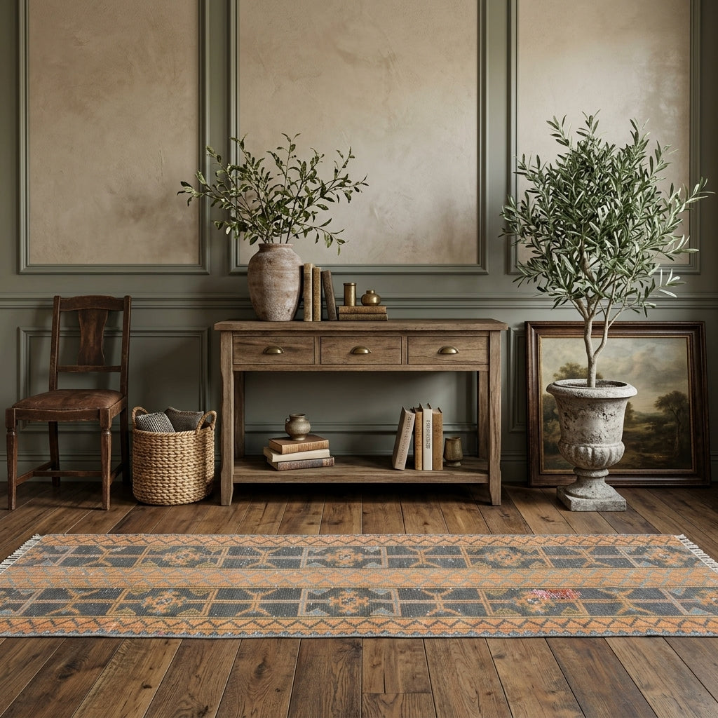 Oriental pattern on the Ambrophaessa vintage patchwork runner rug – handmade in Anatolia, Turkey