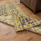Ikat pattern on the Amaranthpeia vintage patchwork runner rug – handmade in Anatolia, Turkey