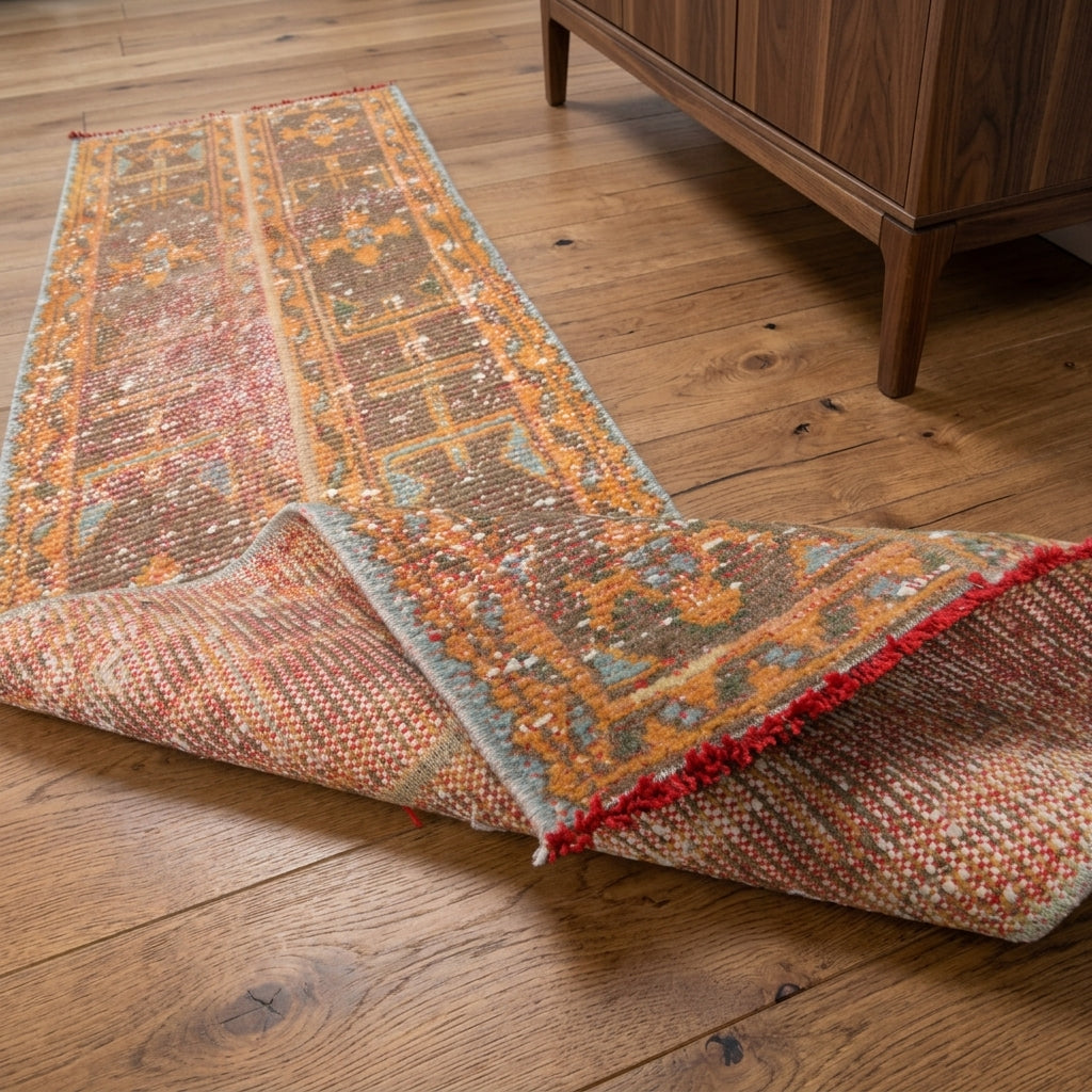 Oriental pattern on the Altintac vintage patchwork runner rug – handmade in Anatolia, Turkey