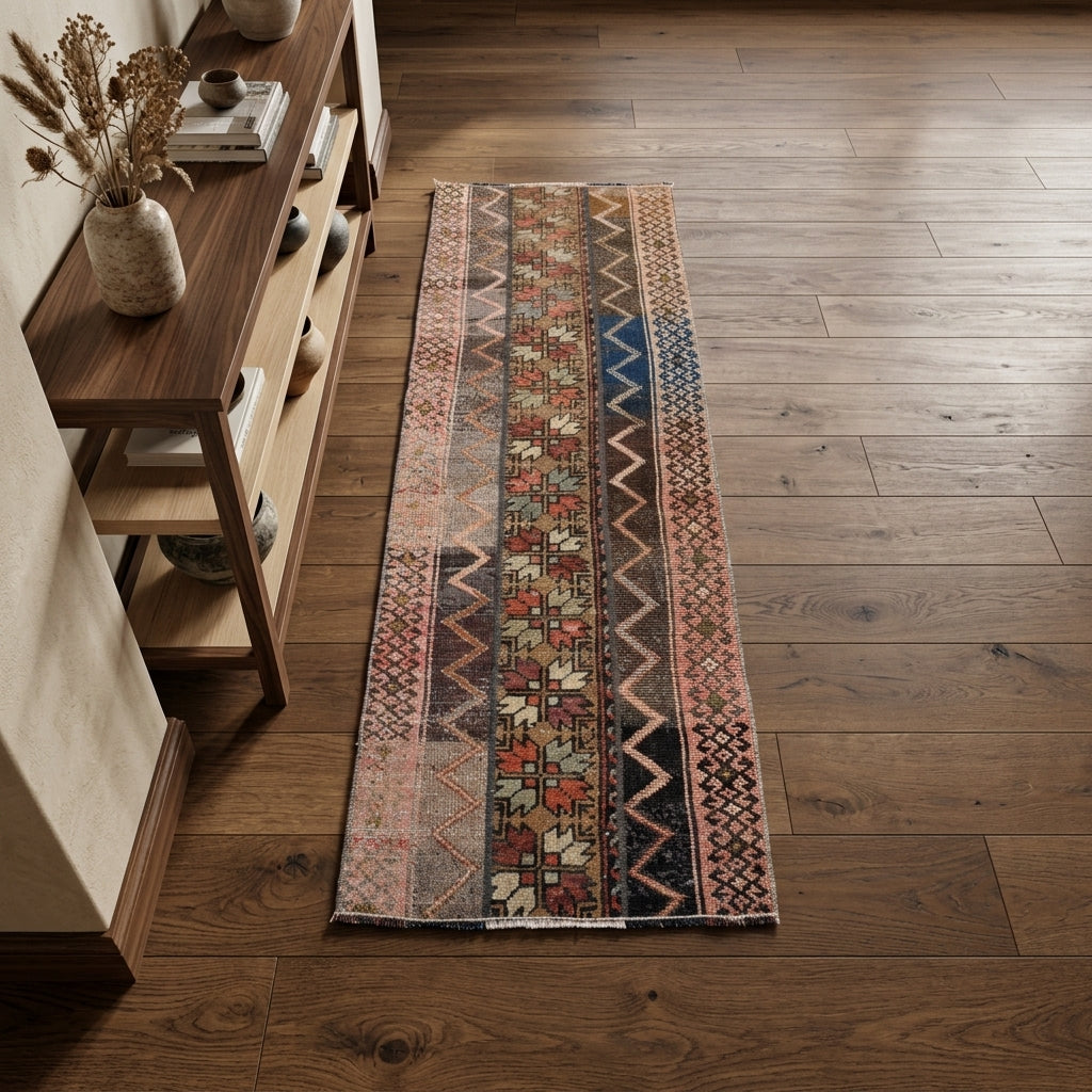 Oriental pattern on the Altinmelek vintage patchwork runner rug – handmade in Anatolia, Turkey