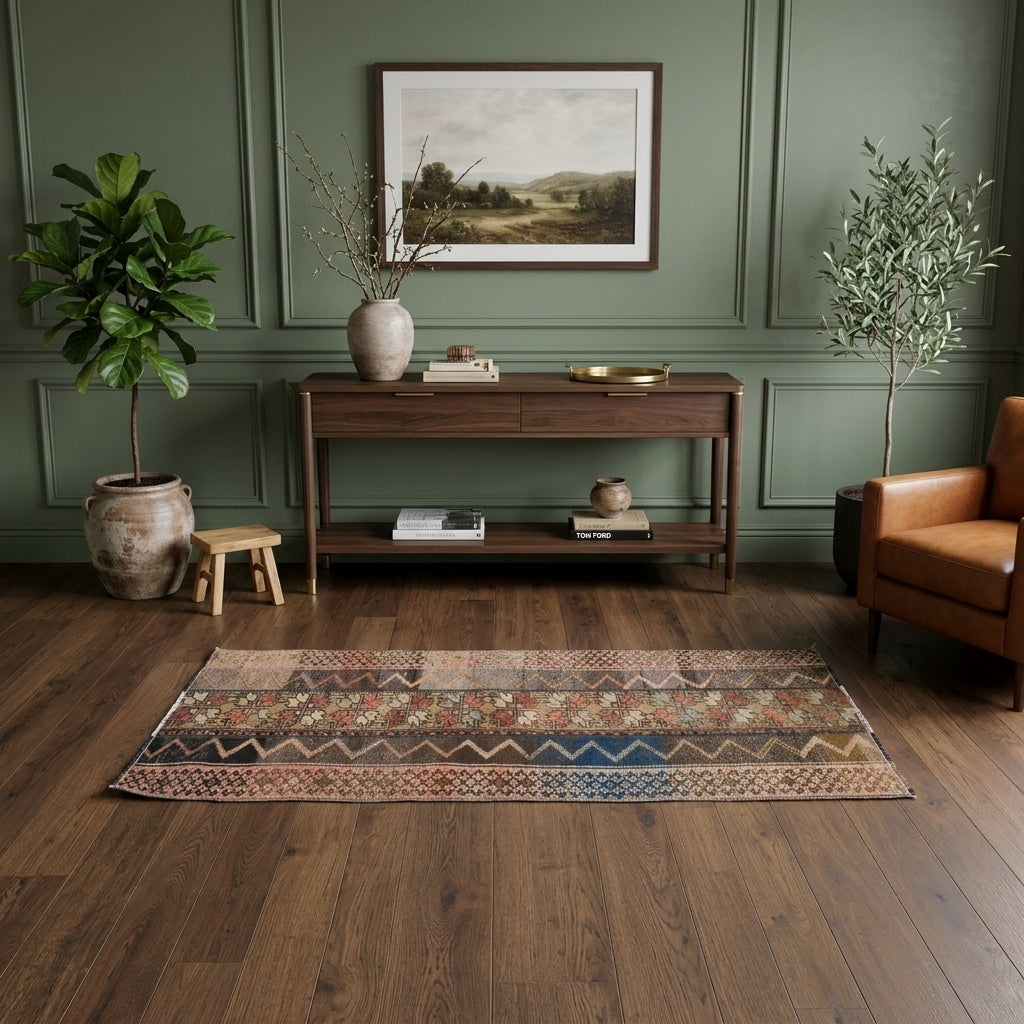 Oriental pattern on the Altinmelek vintage patchwork runner rug – handmade in Anatolia, Turkey