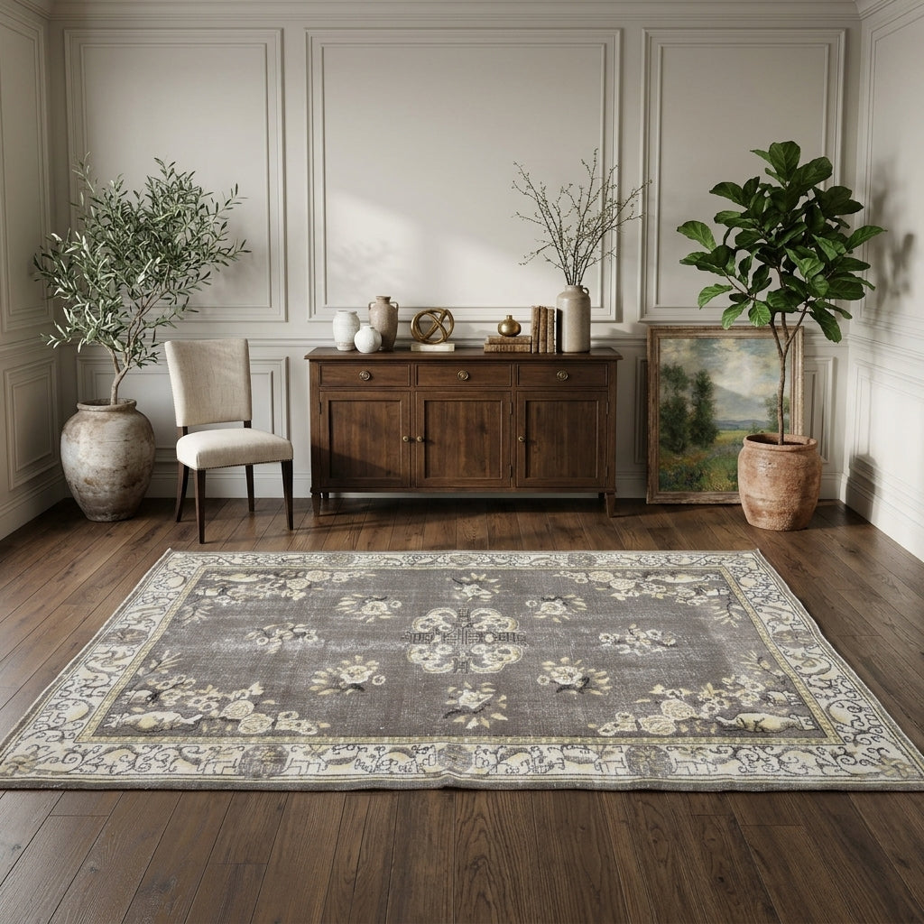 Oriental pattern on the Husnhayat vintage area rug – handmade in Anatolia, Turkey