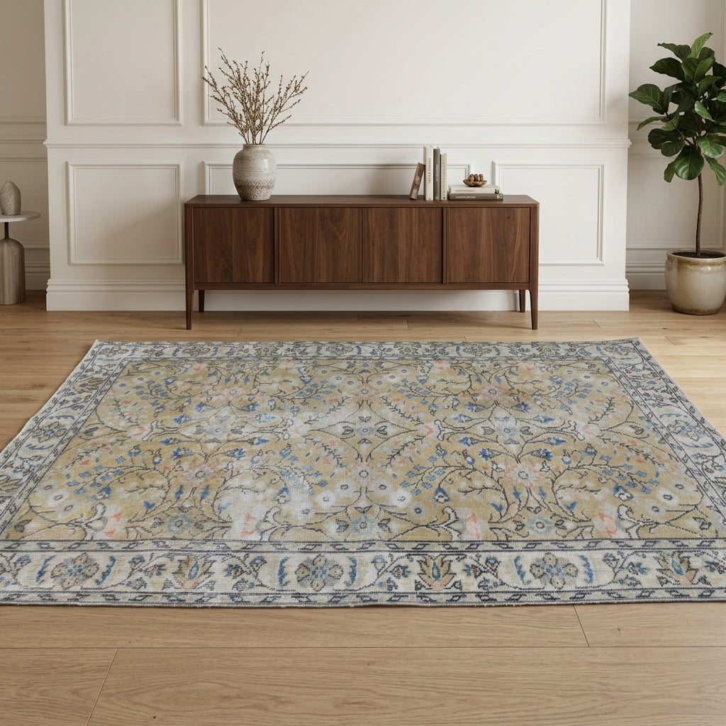 Floral pattern on the Dilfuruz vintage area rug – handmade in Anatolia, Turkey