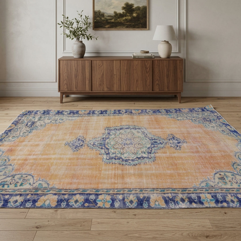 Oriental pattern on the Hedymelpe vintage area rug – handmade in Anatolia, Turkey