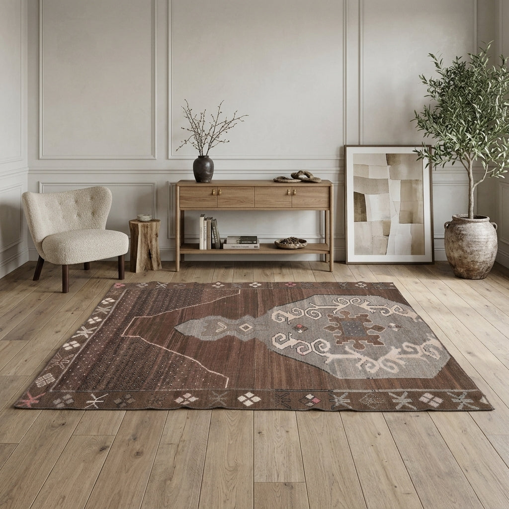 Oriental pattern on the Cymothoe vintage area rug – handmade in Anatolia, Turkey