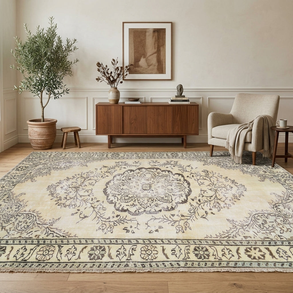 Oriental pattern on the Gulistan vintage area rug – handmade in Anatolia, Turkey