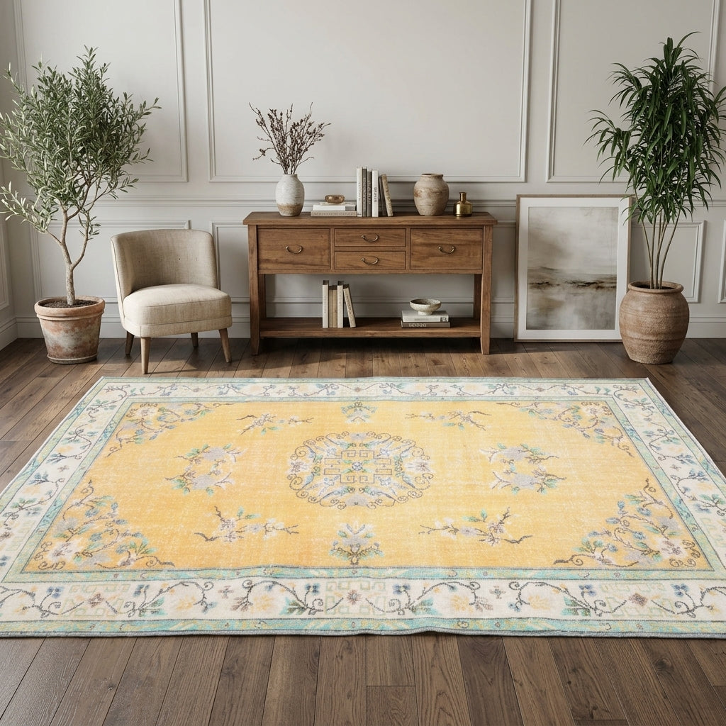Medallion pattern on the Goncasu vintage area rug – handmade in Anatolia, Turkey