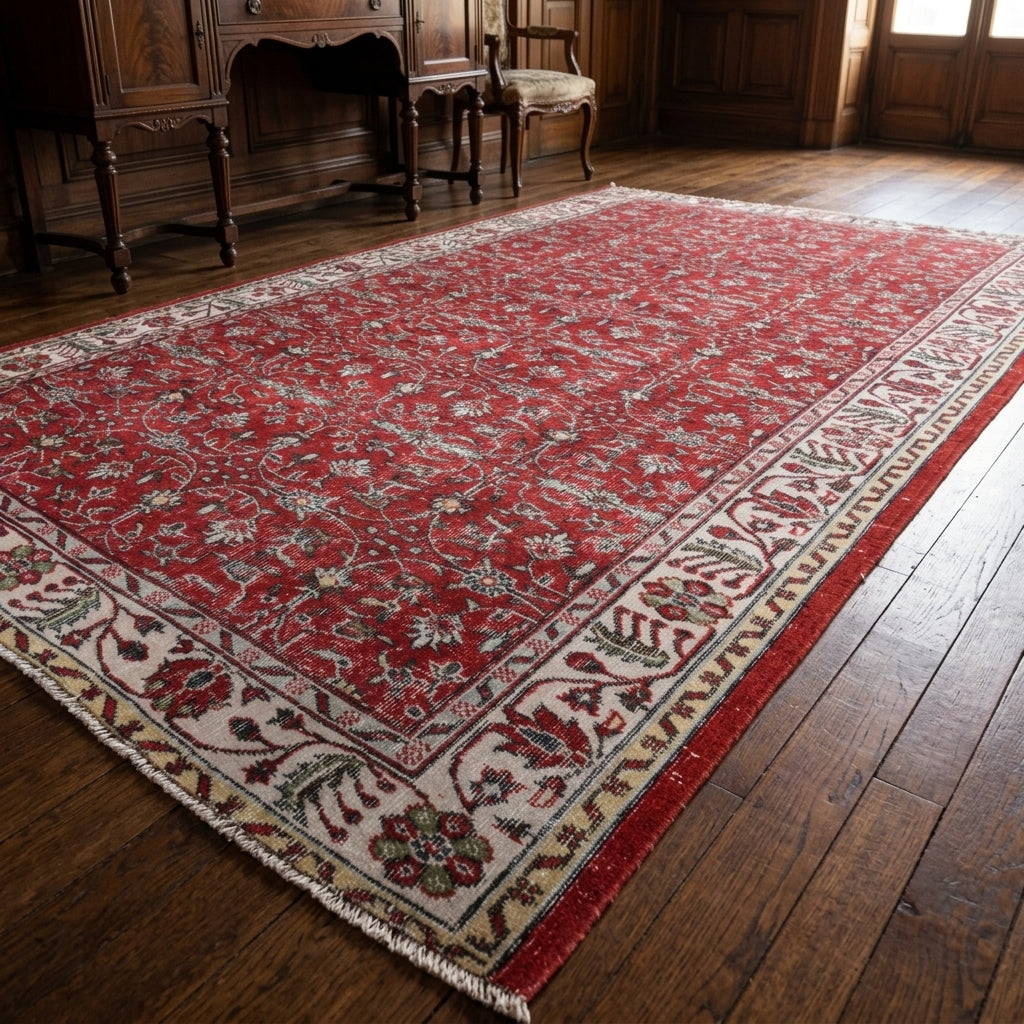 Floral pattern on the Goncaban vintage area rug – handmade in Anatolia, Turkey