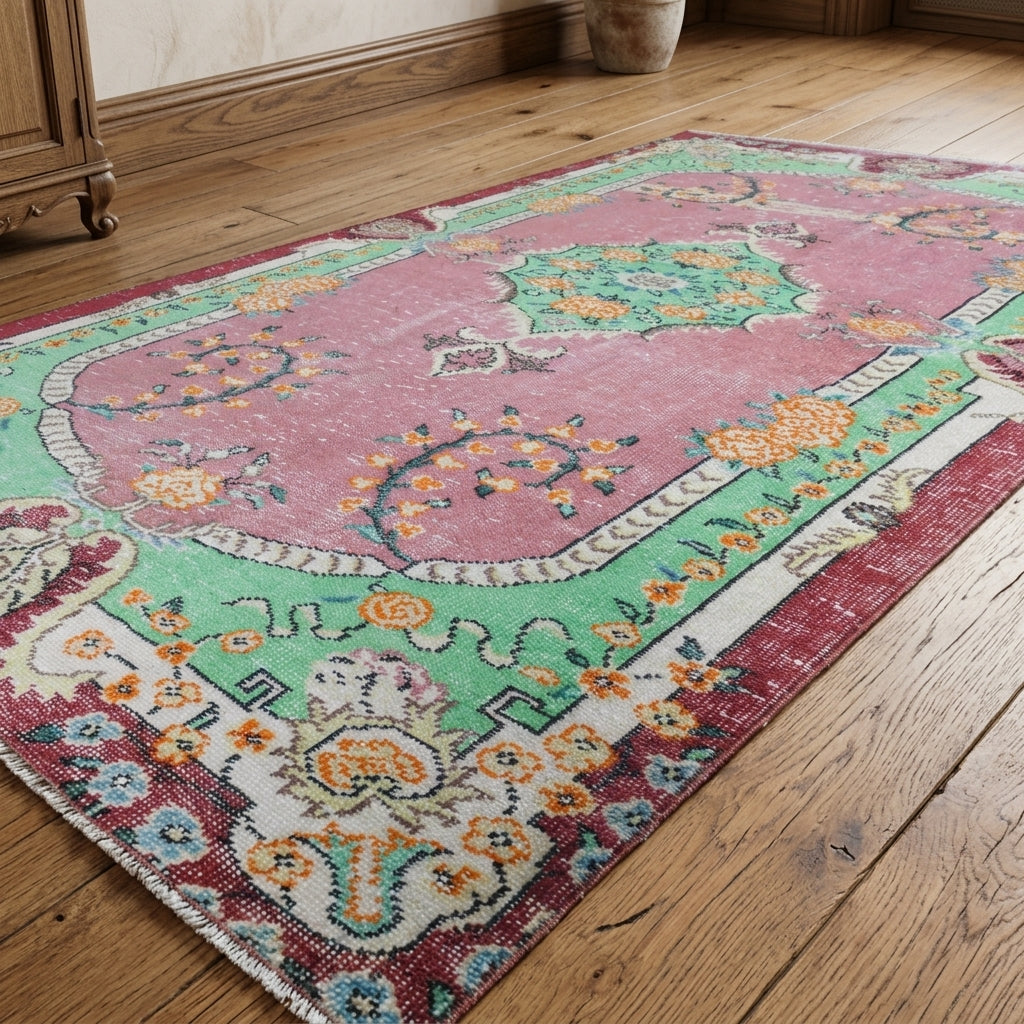 Oriental pattern on the Goksunur vintage area rug – handmade in Anatolia, Turkey