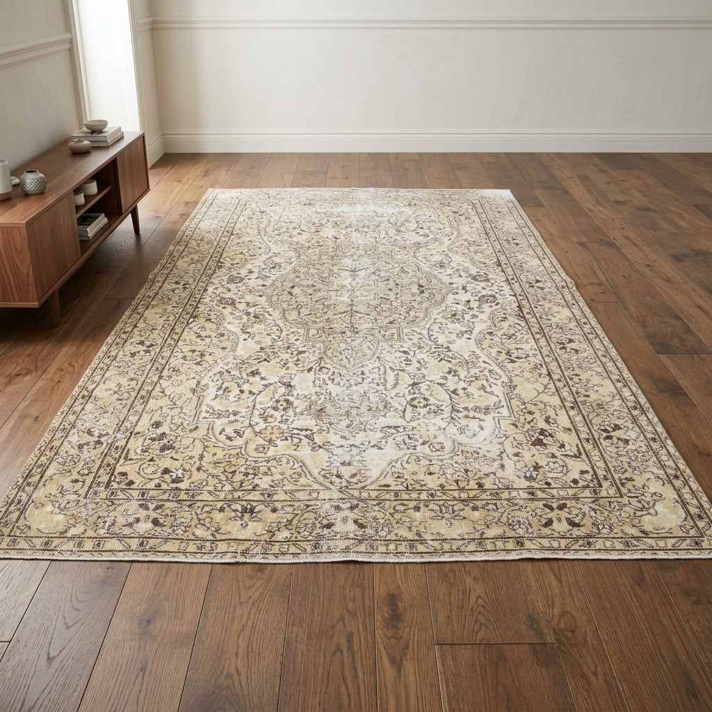 Oriental pattern on the Glauconome vintage area rug – handmade in Anatolia, Turkey