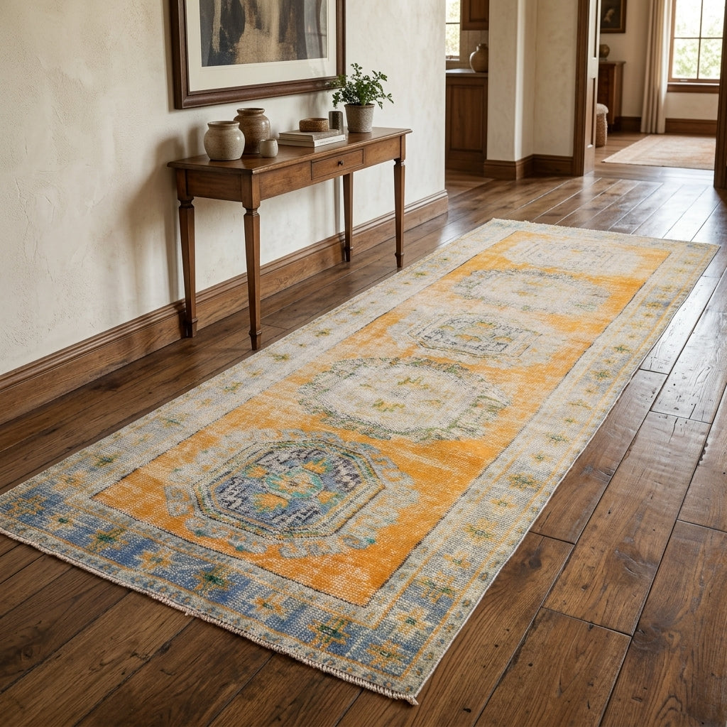 Oriental pattern on the Zeyneperver antique washed vintage runner rug – handmade in Anatolia, Turkey