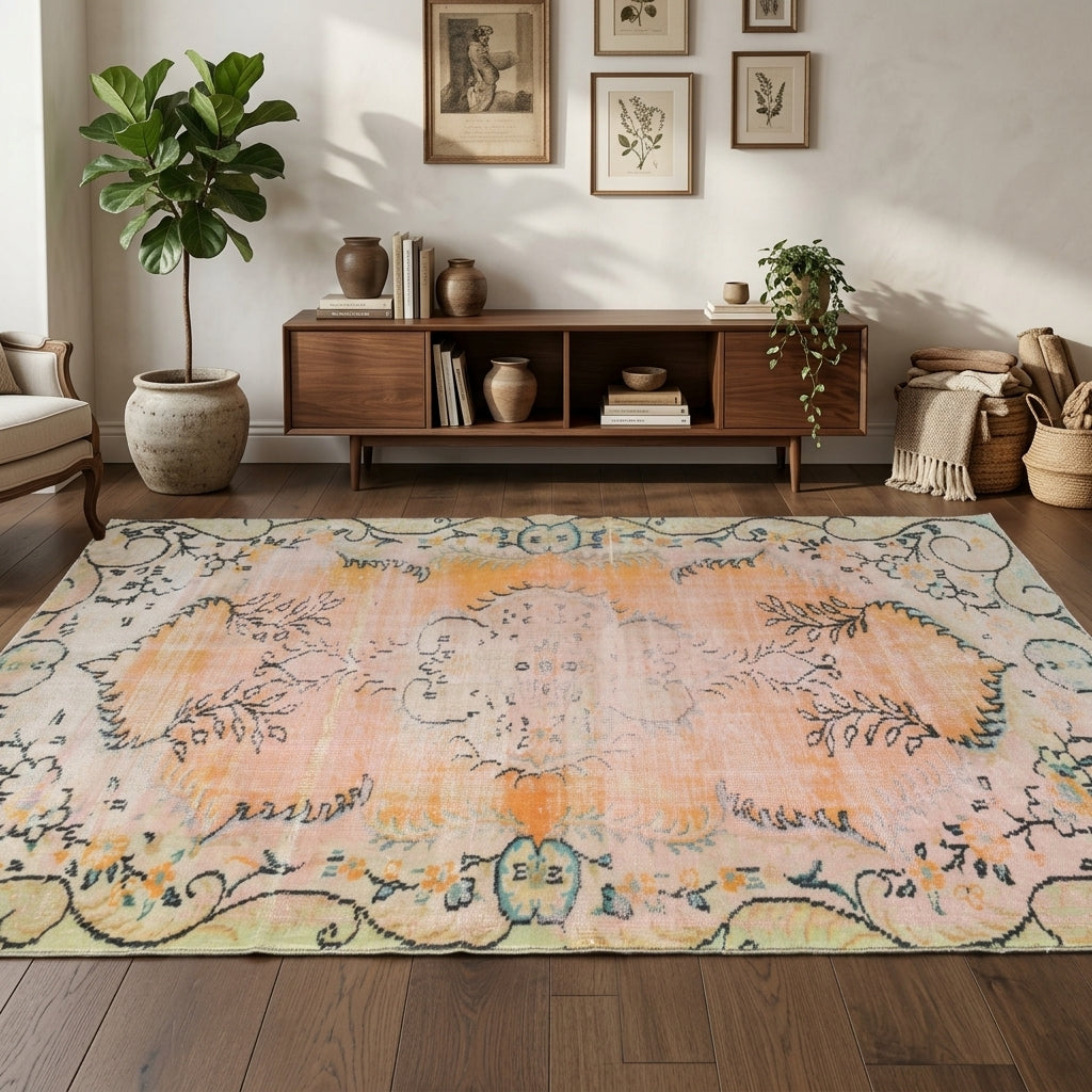 Oriental pattern on the Fulyakusa vintage area rug – handmade in Anatolia, Turkey