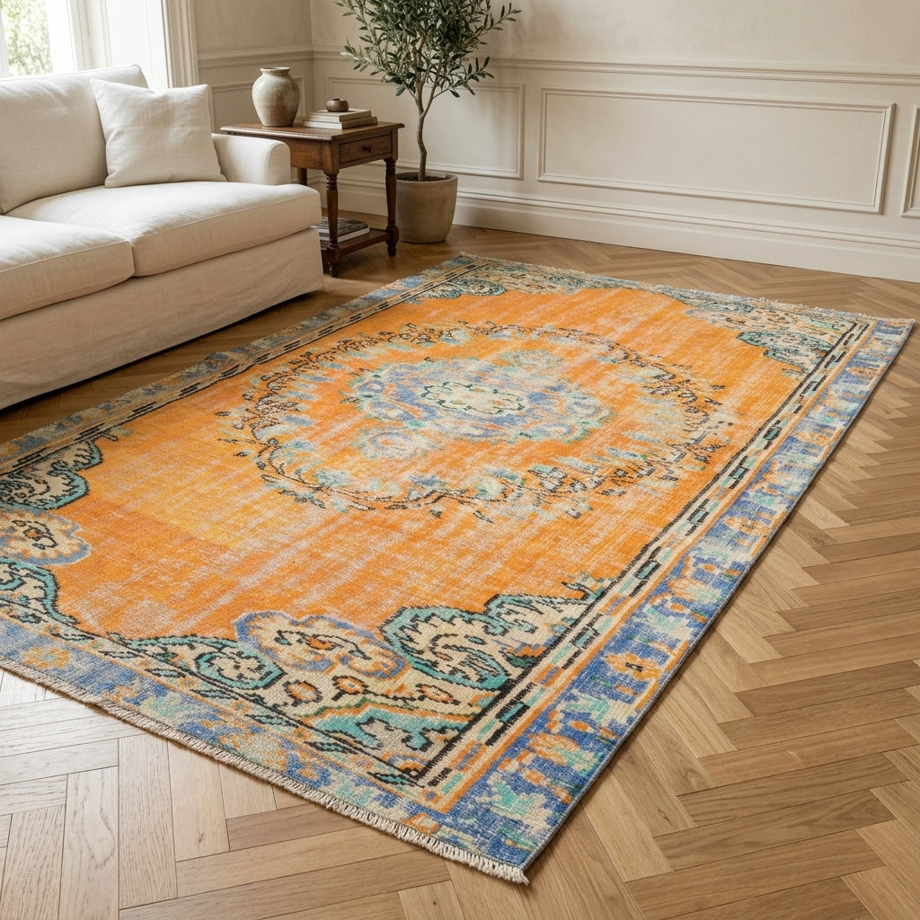 Oriental pattern on the Foca vintage area rug – handmade in Anatolia, Turkey