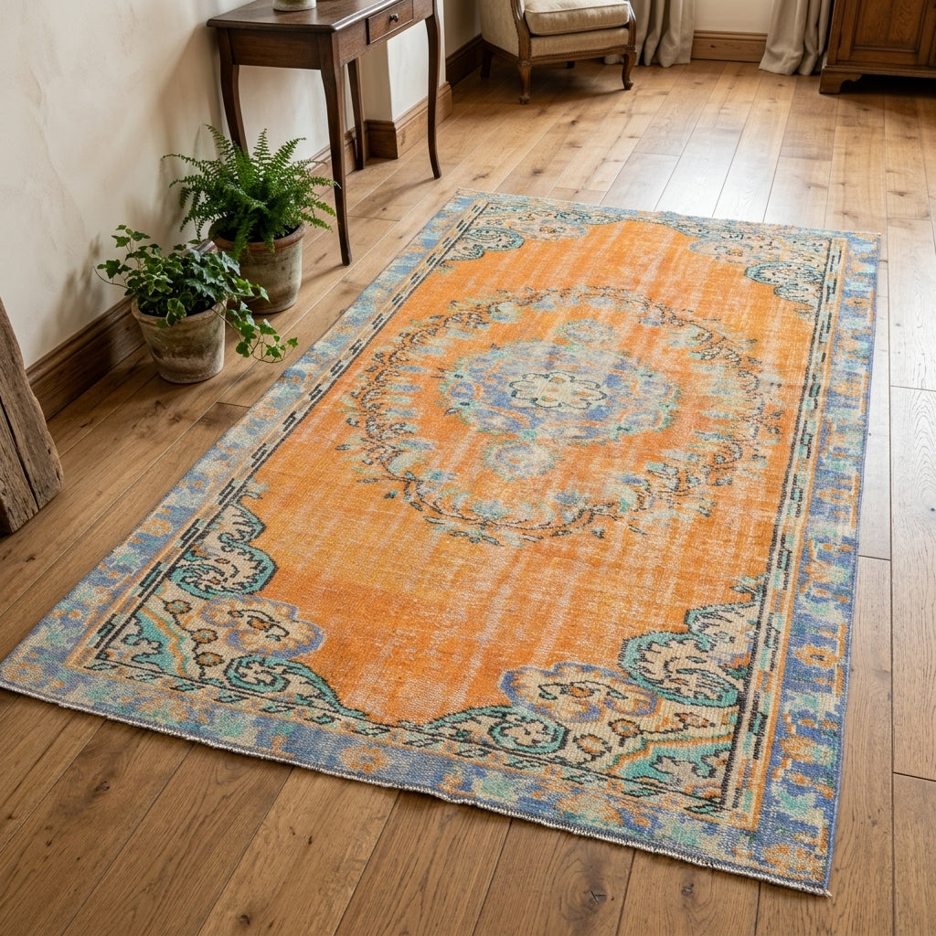 Oriental pattern on the Foca vintage area rug – handmade in Anatolia, Turkey