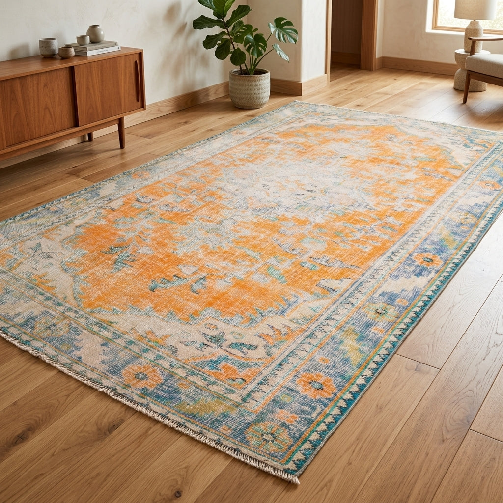 Oriental pattern on the Firatnaz vintage area rug – handmade in Anatolia, Turkey