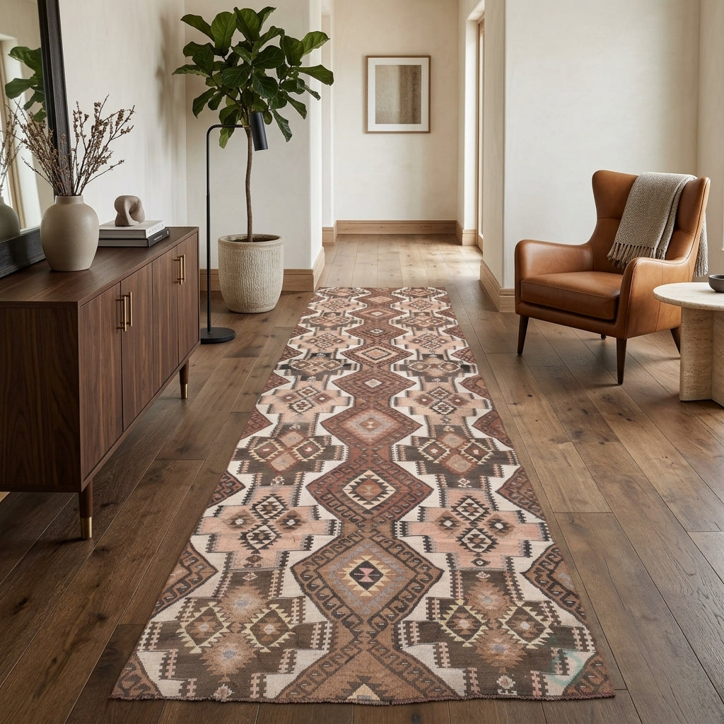 Oriental pattern on the Zerrinefruz vintage runner rug – handmade in Anatolia, Turkey