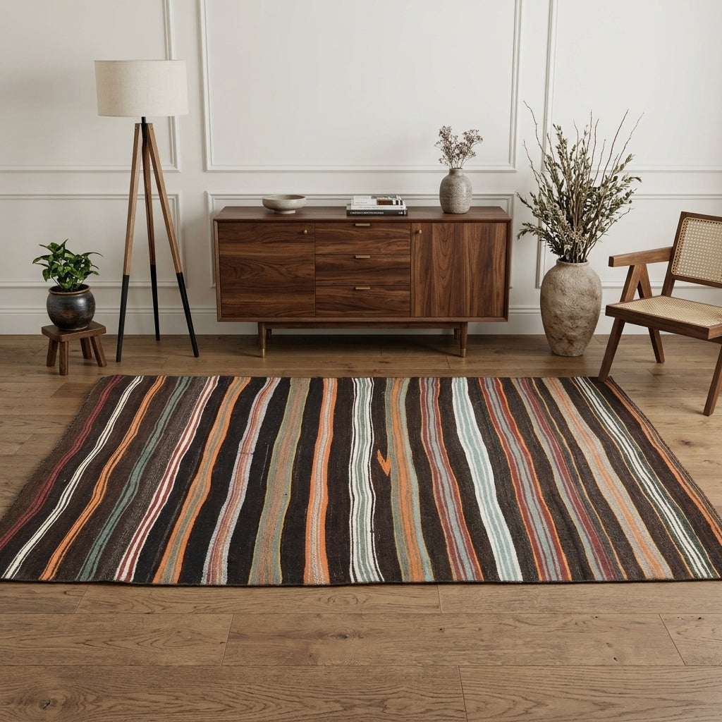 Striped pattern on the Cleodoxa vintage kilim rug – handwoven flatweave in Anatolia, Turkey
