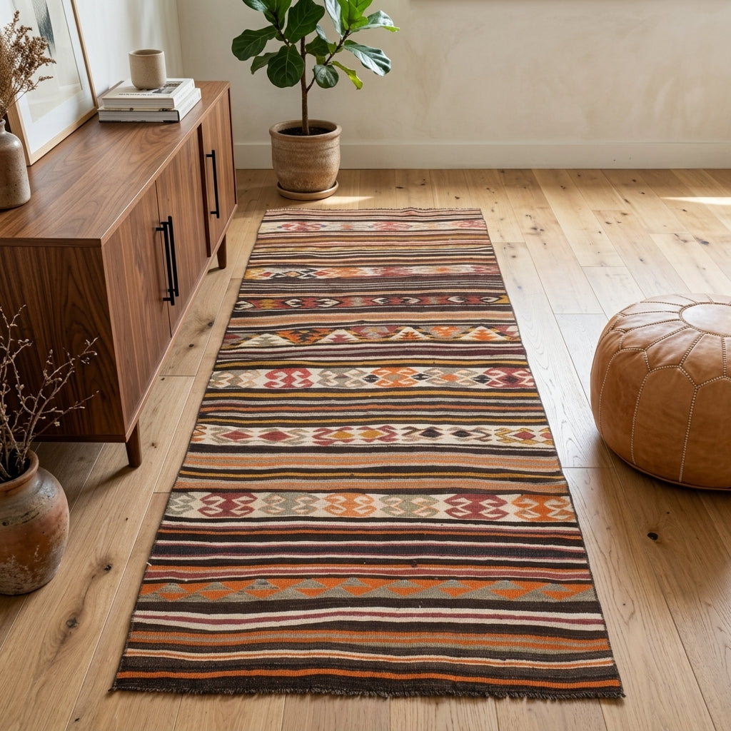 Pattern on the Ceylantac vintage kilim rug – handwoven flatweave in Anatolia, Turkey